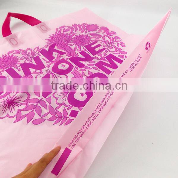 Excellent desion pink flower flat handle PO bag with side gusset