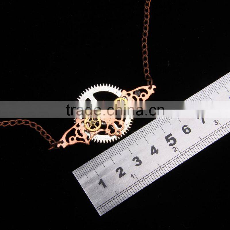 New design steampunk gear bat pendant statement necklace 2015 yiwu fashion imitation jewelry hot sale