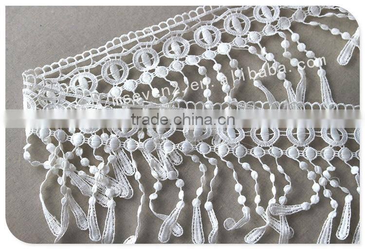 Special design 12.5cm width polyester macrame fringe lace trim water soluble