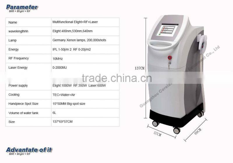 3 Handles Elight IPL RF Nd Yag Laser multiple beauty instrument