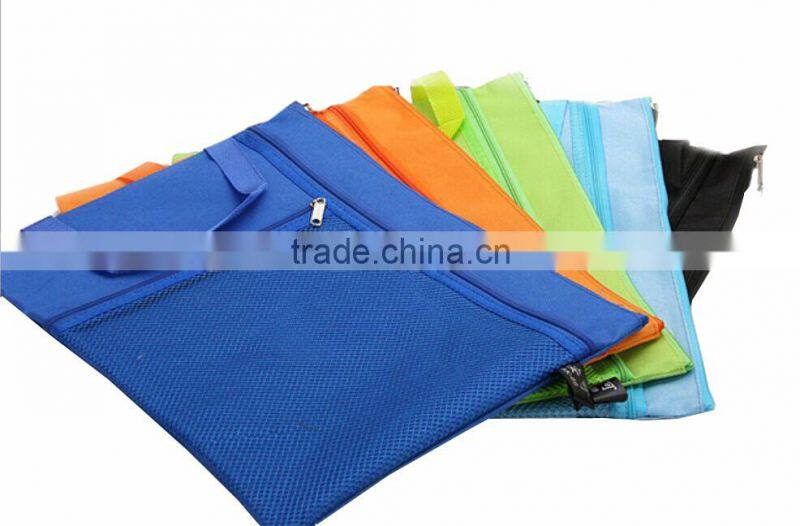 2015 new promotional 100% polyester zipper file packet