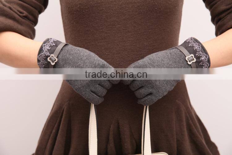 New Autumn Winter Womens Touch Screen Gloves Winter Knit Velvet Warm Gloves Mittens Lace Side Design