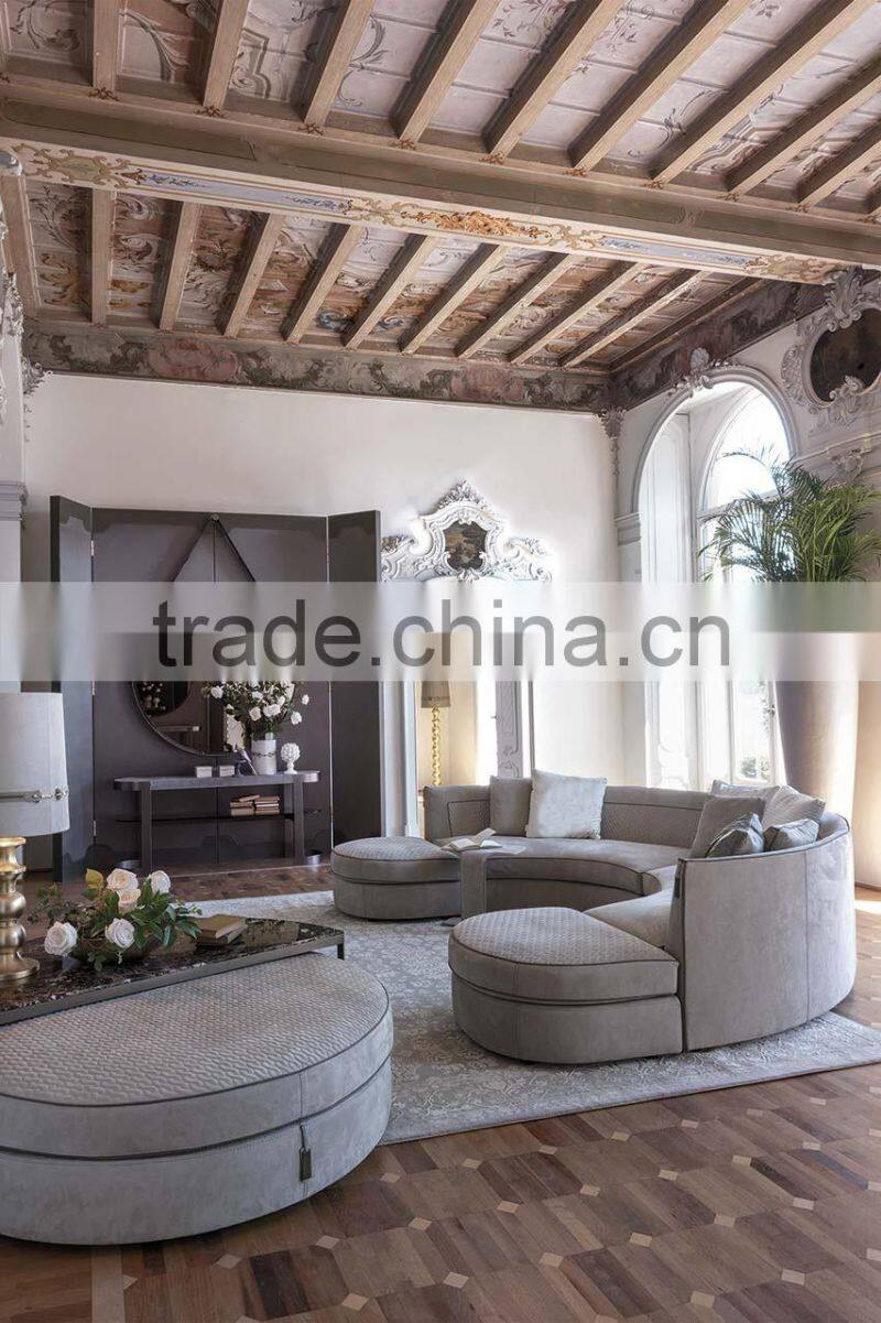 Italy Style Living Room Sectional Sofa Set/ Post-Modern Design Fabric Chesterfield Couch Daybed/ Luxury Stylish U-shape Sofa Set