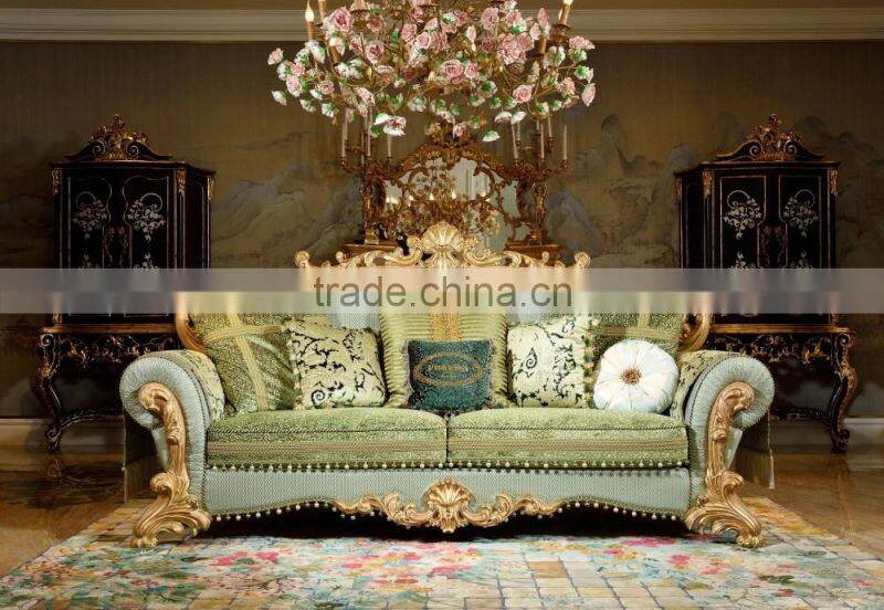 Luxury Classic Golden Antique Full Solid Wood Sofa Set, Wedding Sofa For Bride And Groom(MOQ=1 SET)