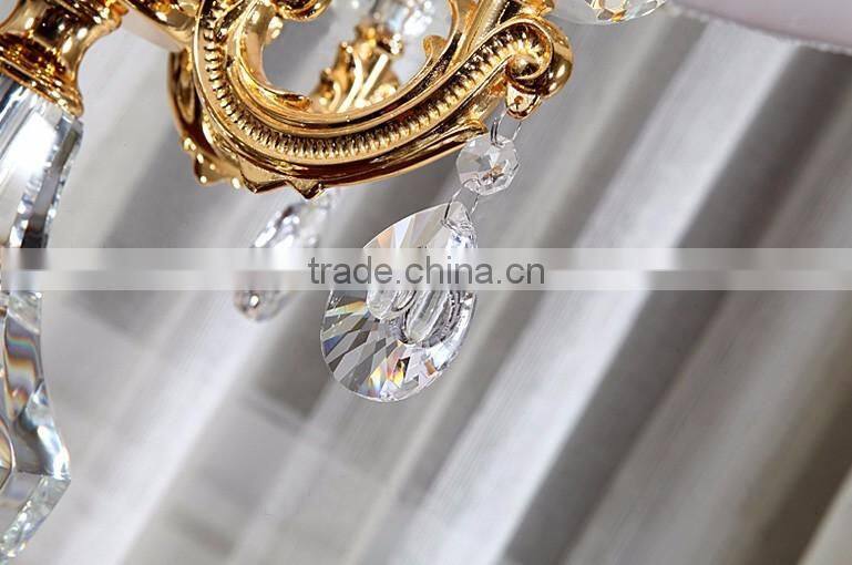 Golden plated metal clear K9 crystal floor lamp with white fabric lampshade