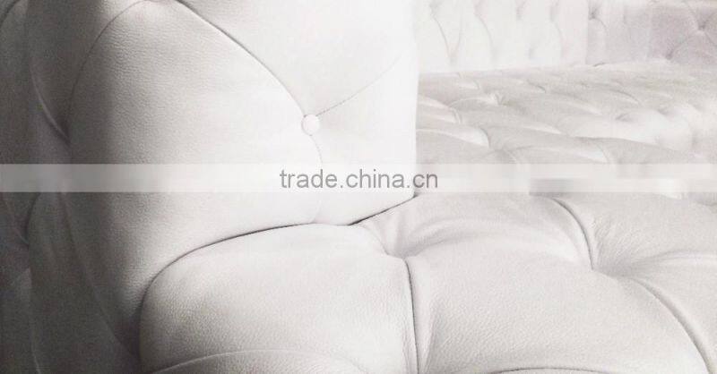 Retro Button Tufted White Genuine Leather Sofa/ U-Shaped Classic Chesterfield Couch Sofa/ American Hot-Sale Living Room Sofa