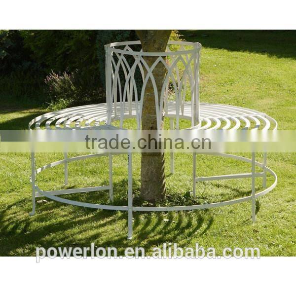 POWERLON Antique White Metal Tree Bench Garden Furniture Vintage Style