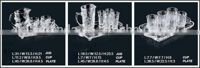 Top quality clear glass pitcher with 6 stemmed glasses