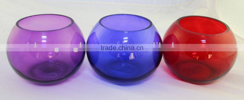 handblown colored glass vases, glass purple candleholder