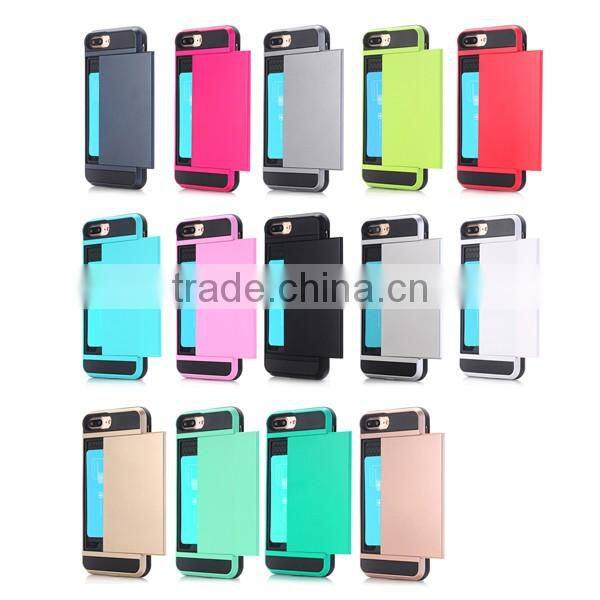 Slide cover card slot phone case TPU + PC material phone hull for iPhone7 7plus