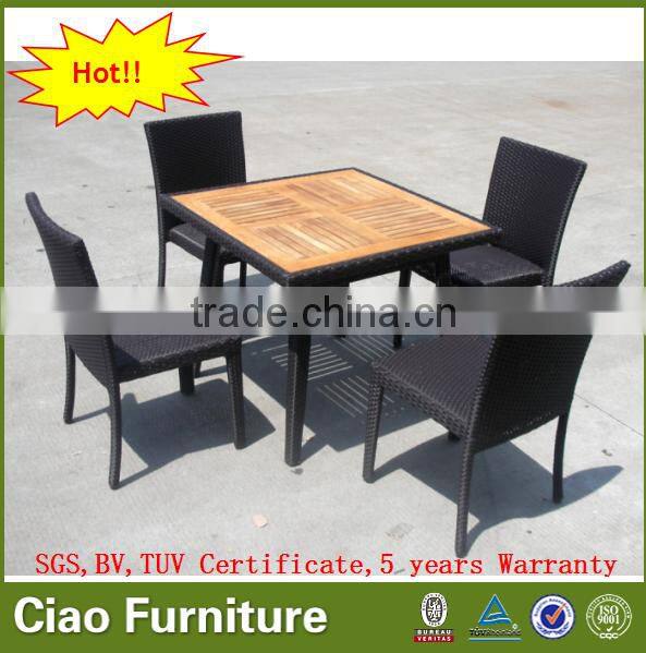 outdoor teak wood table and armless chairs square dining table set