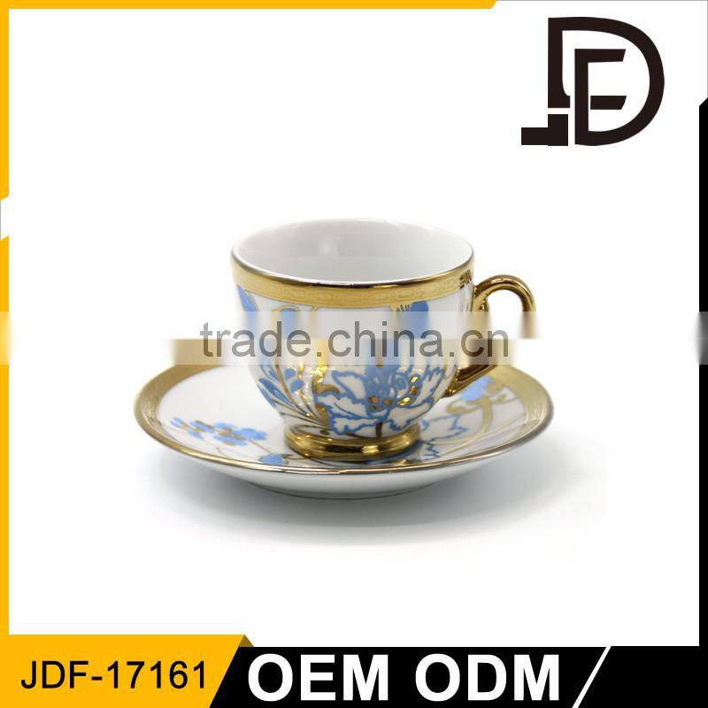 Professional direct custom design coffee cup and saucer / Luxious Golden Rim Tea Cup And Saucer