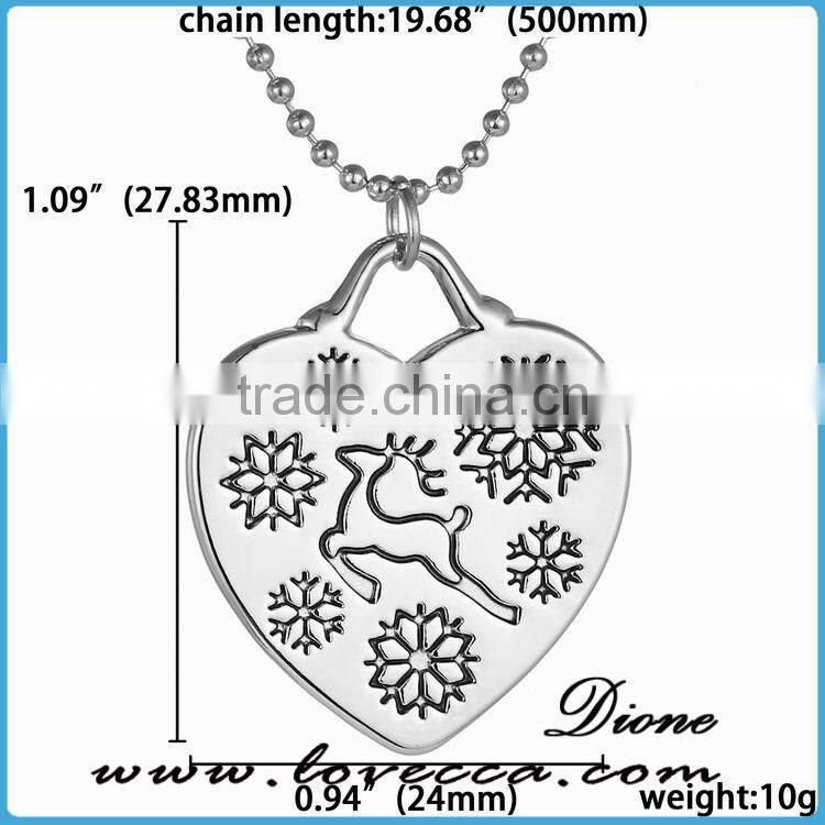 Christmas Snowflakes Deer Engrave Pendant necklace factory direct sale