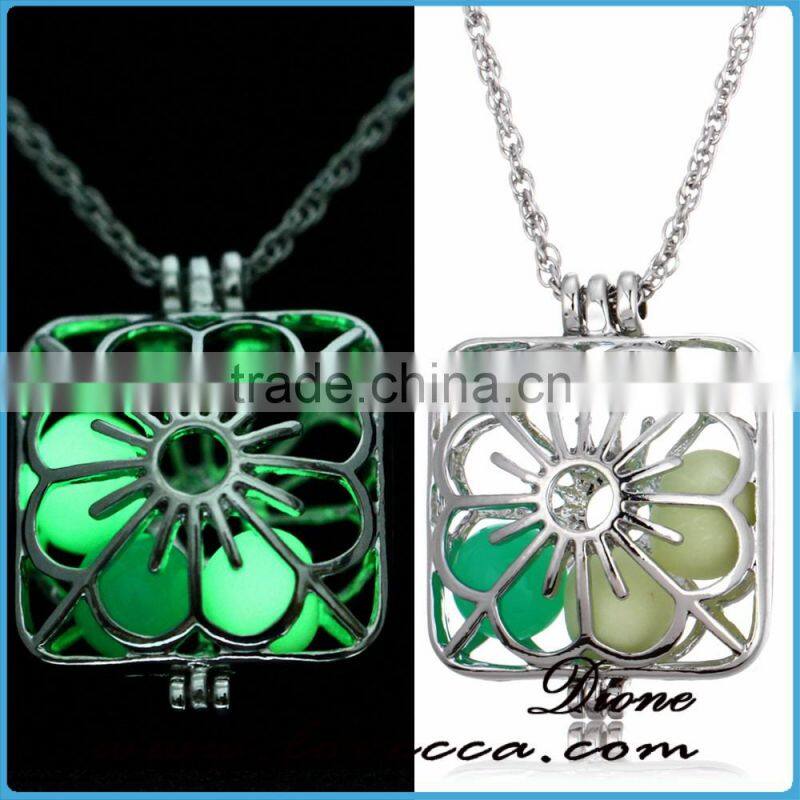 Plating platinum+Sky blue luminous Fahion Luminous Stone Necklace essential oil diffuser glow in the dark necklace