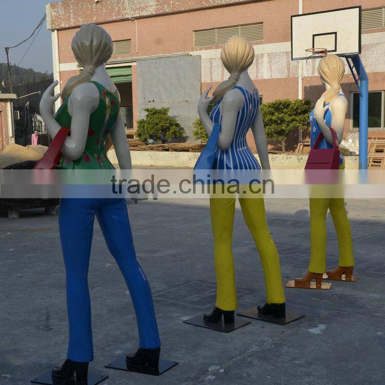 Fiberglass shopping girls character sculpture