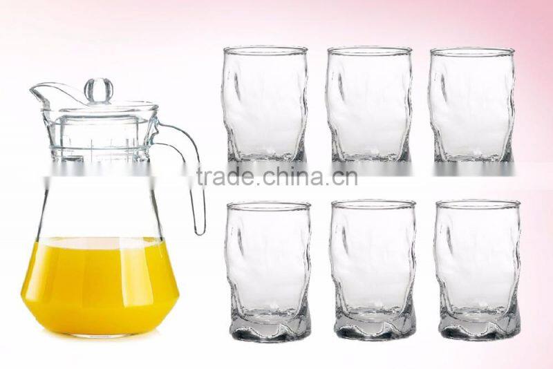 1000ml clear glass jug and 4pcs glass cup set high quality 1 liter white lid clear glass water jug set