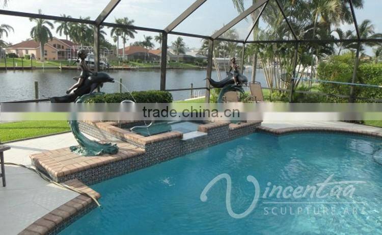 outdoor decoration metal craft bronze dolphin statues for swimming pools