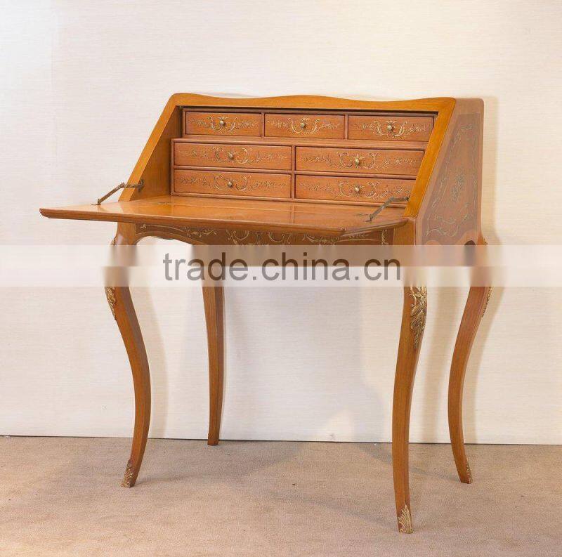 European Solid Wood Office Desk, Quality Antique New Classical Black and Silver Office Furniture BF11-07271b