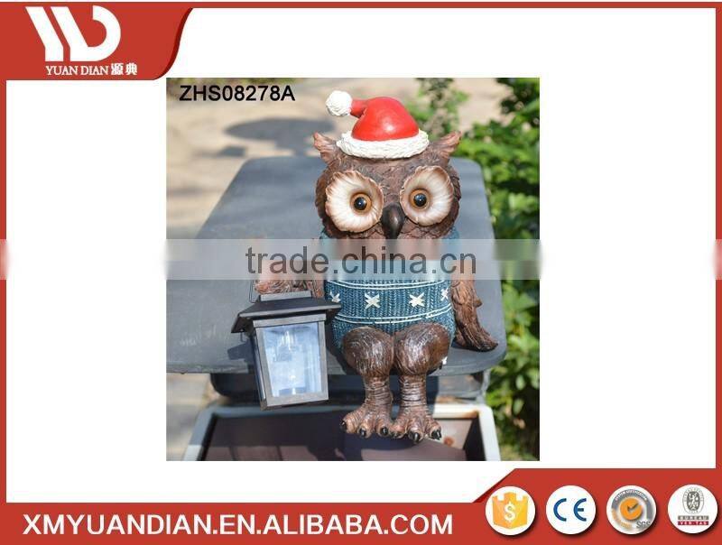 Hand painted polyresin owl with solar lantern,Chrismas Decoration