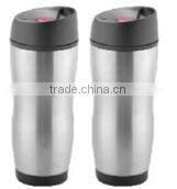 450ml stainless steel inner plastic outer steel vacuum cup/auto mug/Travel mugs with TPR handle