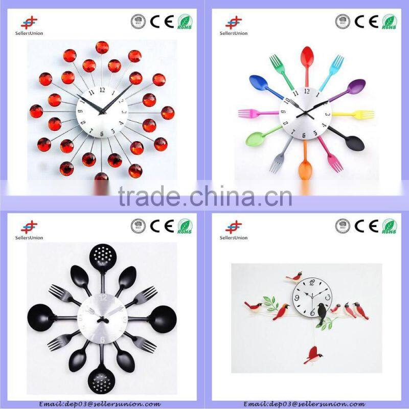 2015 Kitchen Design Creative Wall Clock With Plastic Fork And Spoon
