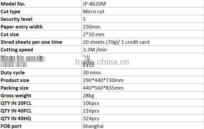 JP-870C Plastic shredder machine for bank and goverment use