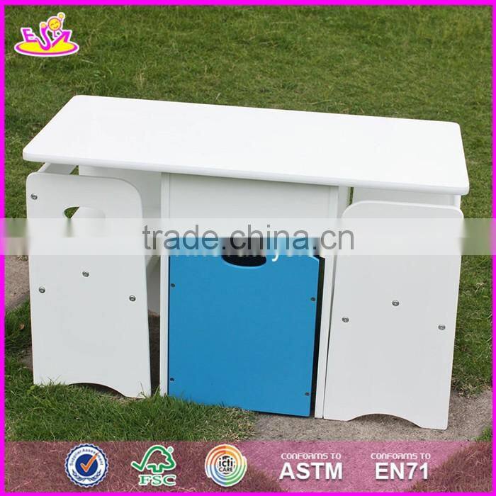 2017 new design home / school / kindergarten white wooden toddler activity table with storage box W08G193