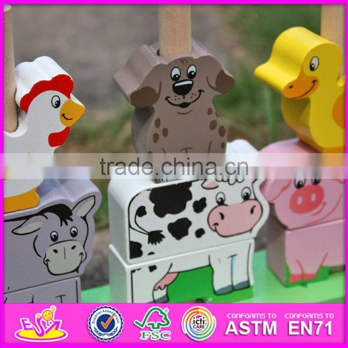 2016 new design educational animals wooden stacking toys for toddlers W13D126