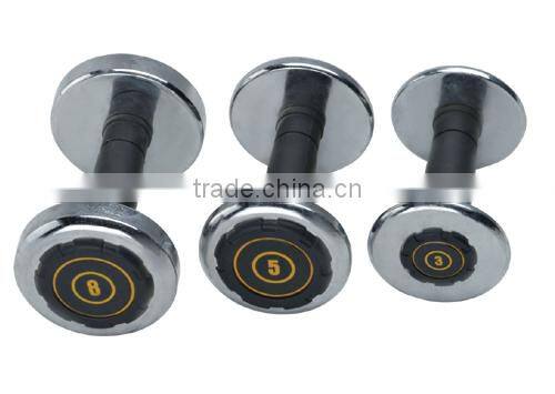 Chrome dumbbell with black rubber coated handle