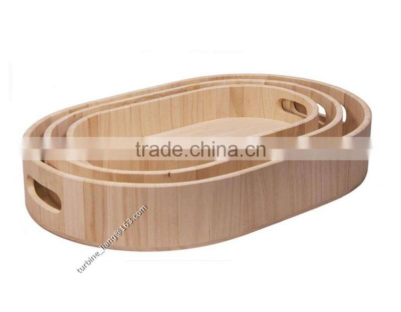 Wooden Oval Tray Set 3 Size With Handel