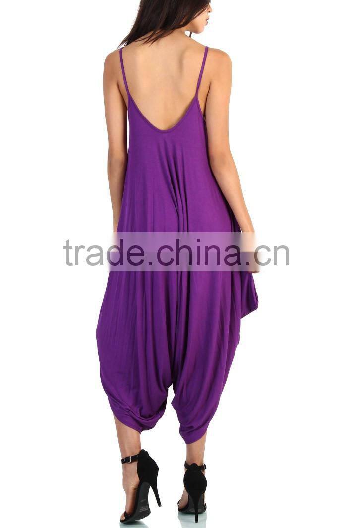 Latest Designs Loose Fit Jumpsuit Wholesale Women Scoop Neckline Jumpsuit In Purple Wholesale China Factory