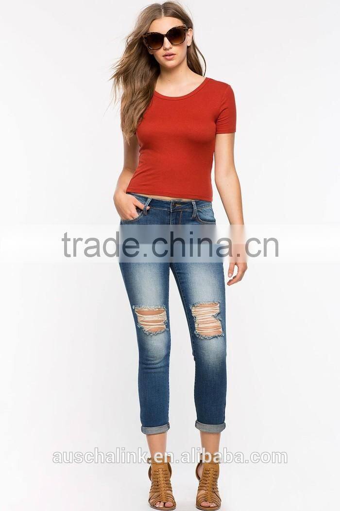 2017 new style euro fashion ladies skinny scratch washed jeans