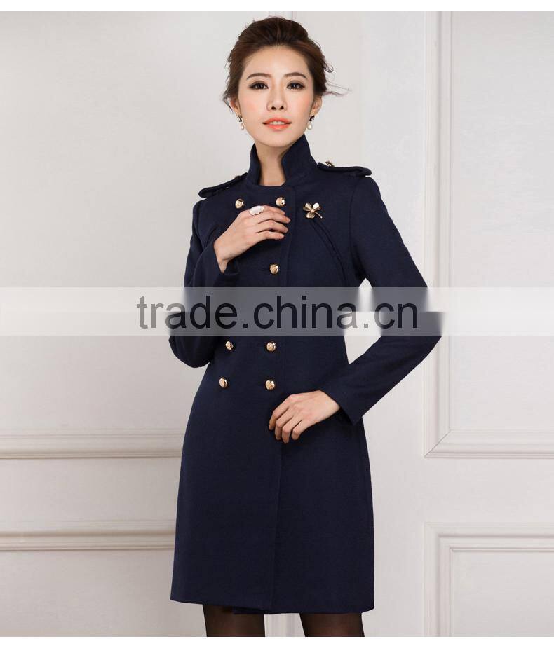 Fashional Style Lady's Overcoat. Double Breasted Navy Color Coat. L112506