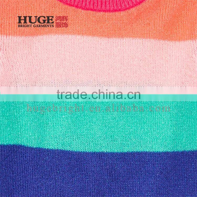 Girls Long Sleeve Round Neck Neon Rainbow Stripe Sweater