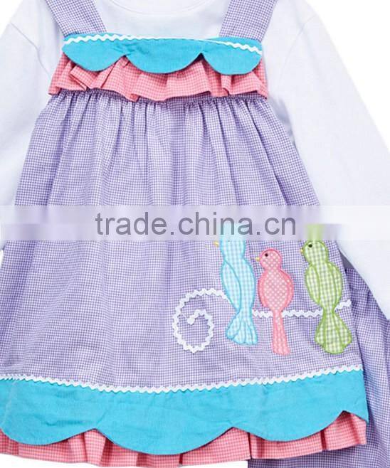 Hot sale embroidering three birds ruffle pants infant toddler children clothing sweet girl ruffle outfits
