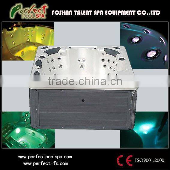 Family joyful outdoor spa/ whirlpool/hot tub with theraphy center