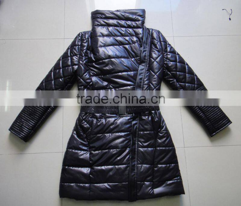 Women Polyester Cire Padding Fully Zipper Long Jacket