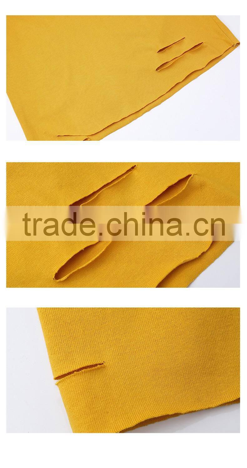 2017 women 100% cotton knit short sleeve french terry women distressed t shirt wholesale china