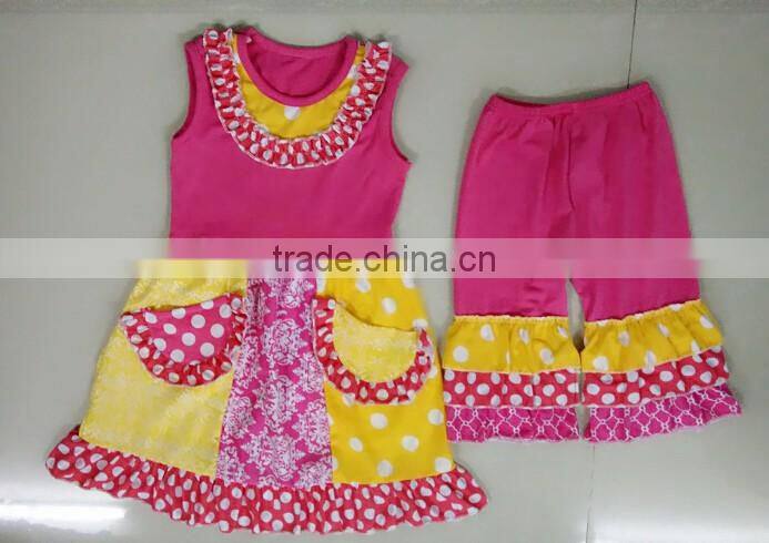 2016 Hot Sale Girls Pajama fashion christmas ruffle striped outfits Baby Sleeping Clothes Top and Pants set