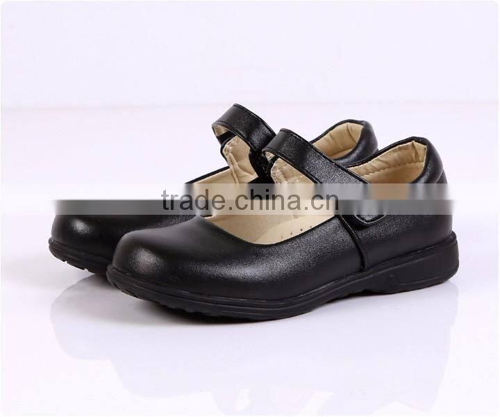Juqian customize high quality matte black leather kids pu student school shoes