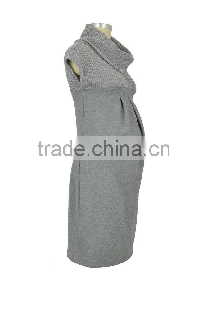 Cozy Dark Grey Turtleneck Maternity Dress 2015