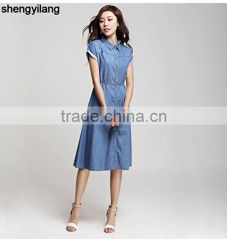 elegant short sleeve denim jeans dress/women casual dress
