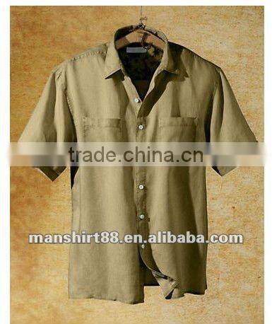 mens yellow linen short sleeve casual shirt