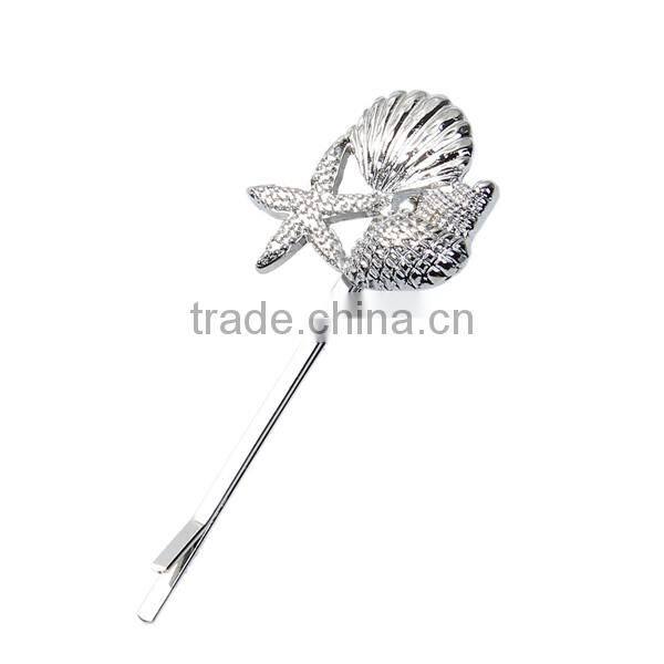 Conch /Sea Snail Silver Tone Starfish Pattern Clip In Hair