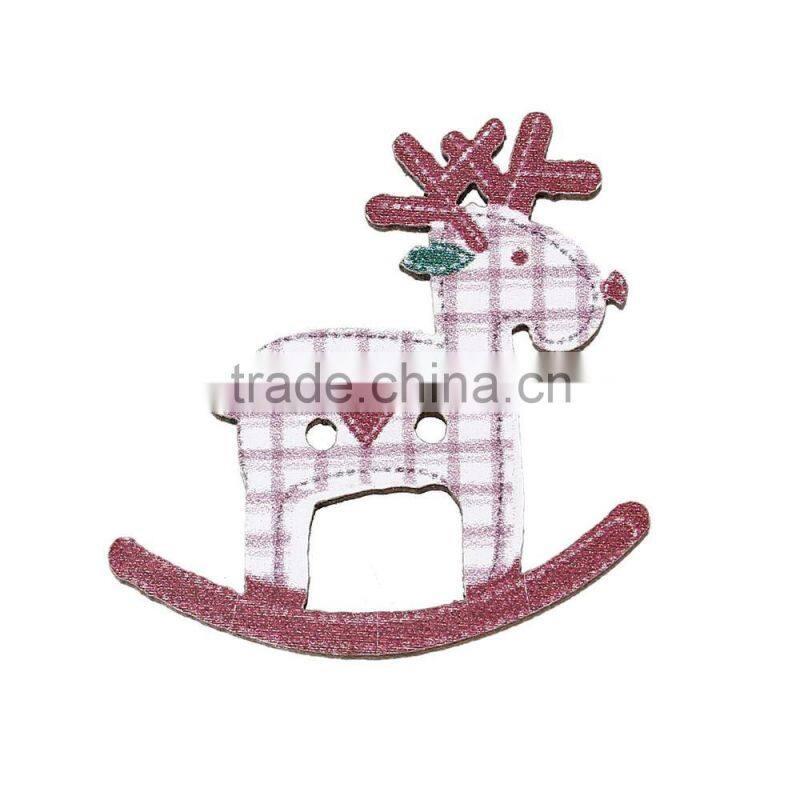 Custom 29mmx28mm Lattice Christmas Reindeer Two Holes Wood Button for Sale