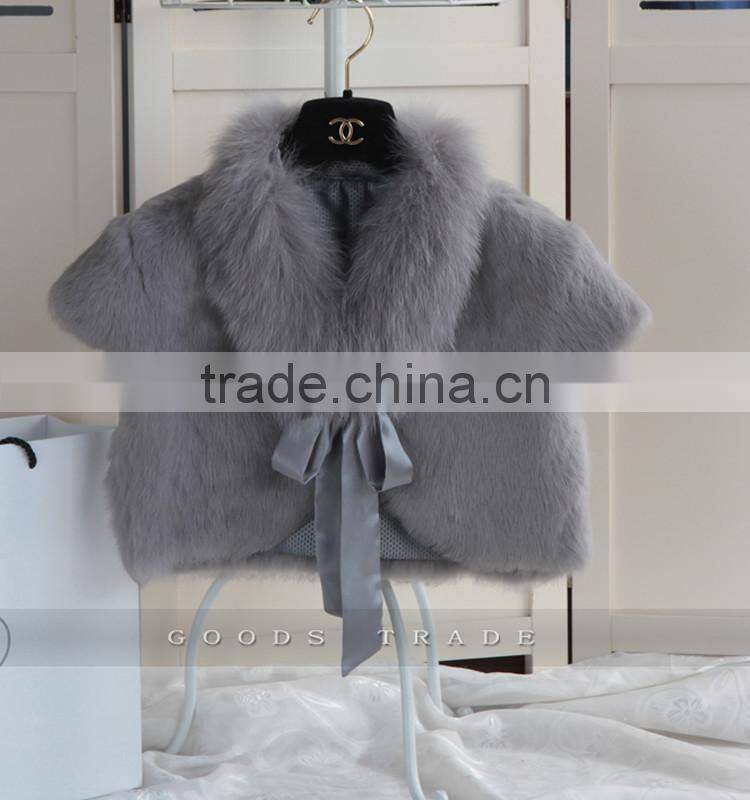 SJ131-01 Rabbit Fur with Fox Trimming Beautiful Bride White Wedding Shawls