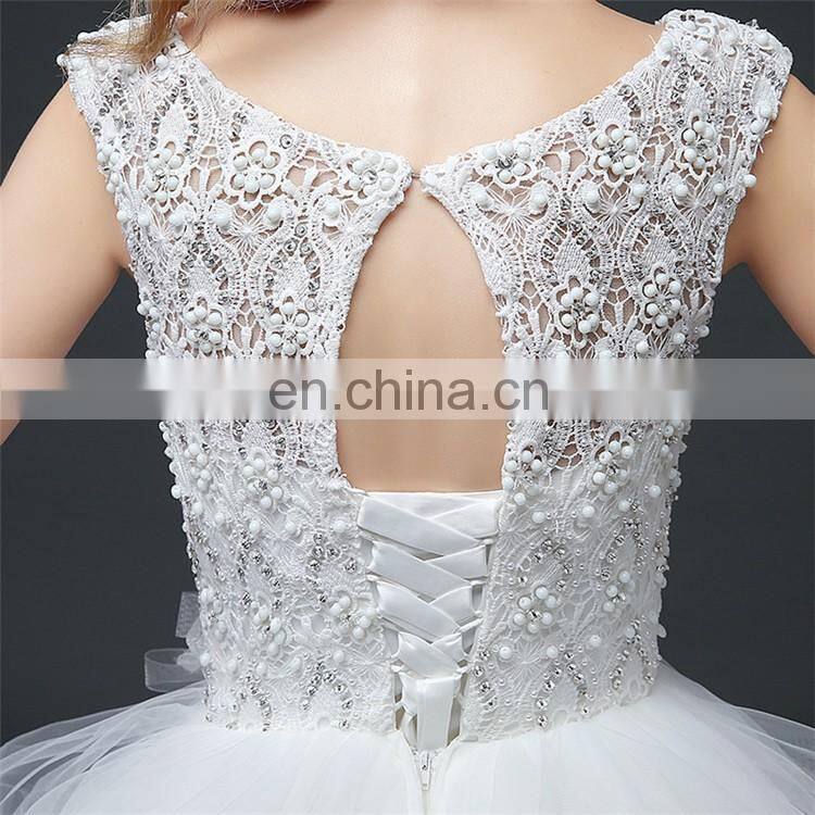 HS1601 Vintage Lace Applique Elegant White Ruched Tulle Wedding Dress 2017