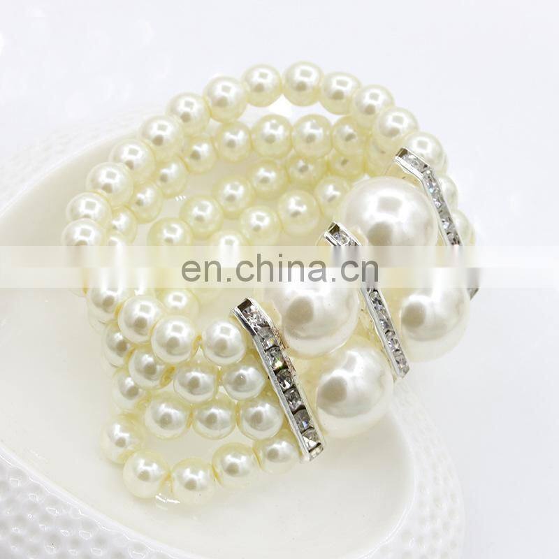 New Design 4 Rows Wedding Jewelry Bracelet Diamond Imitation Pearl Bridal Bracelet