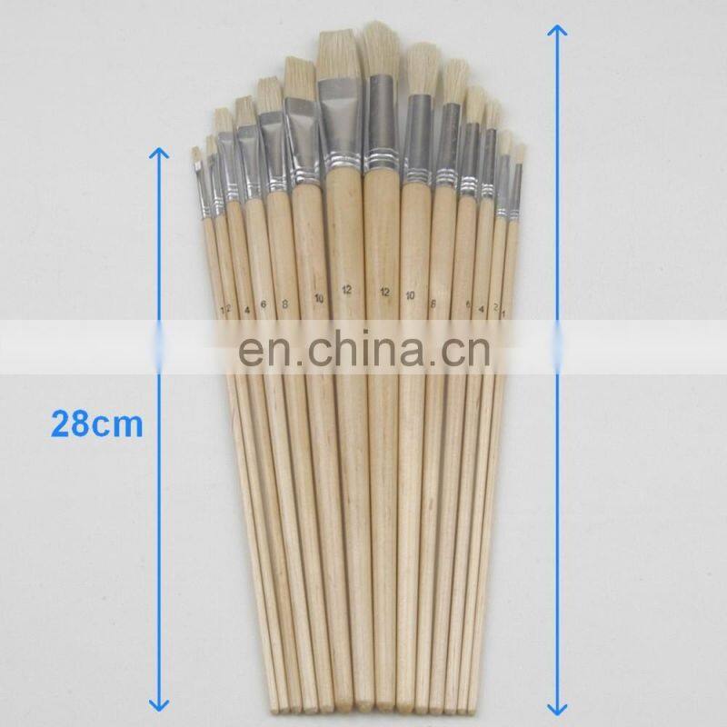 14-Piece Long Handle Bristle Hair Artist Paint Brush Set in Nylon Bag