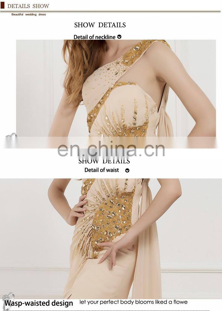 C5046 One shoulder beaded Side slit chiffon Sexy pakistani bridal dress